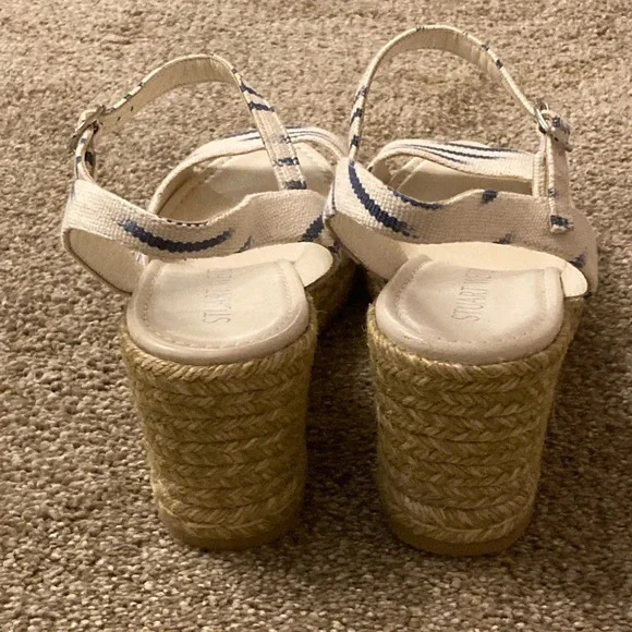 Stuart Weitzman Tia Espadrille Wedges in Natural/ Indigo Size: 10 B NWOB - Picture 9 of 11